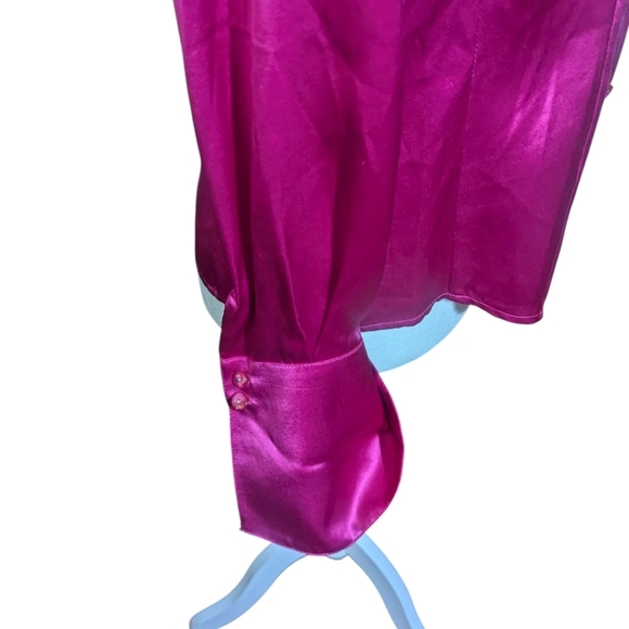 luxury Silk Blouse Elegant Barbiecore Classic Pink Button Up Sz 12 - Picture 5 of 8